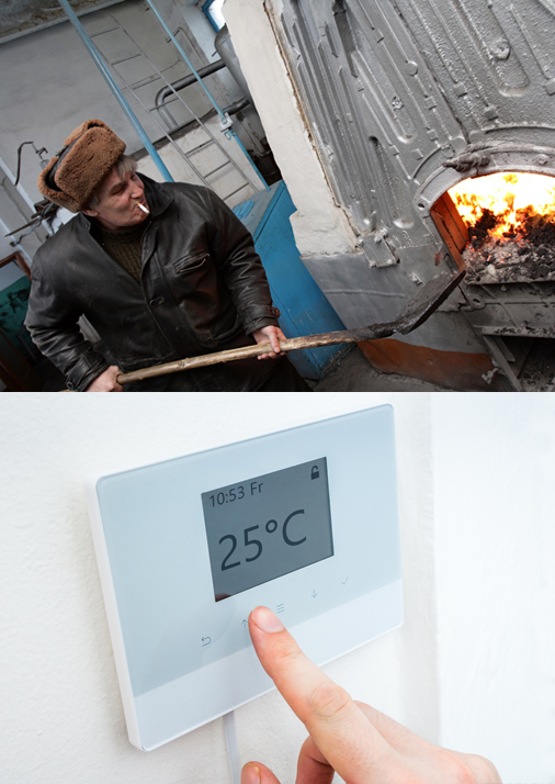 Mężczyzna uzupełniający piec